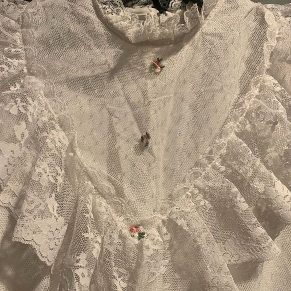 Vintage White Lace Ruffle Dress size 10 - Picture 3 of 11